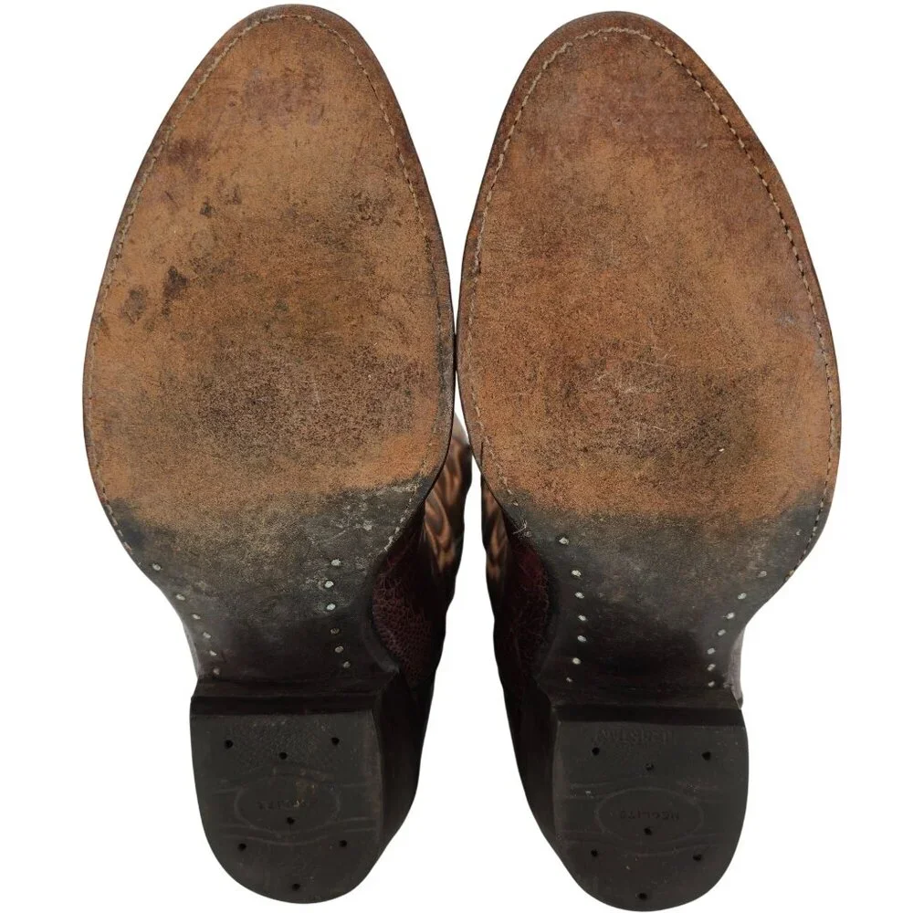 Vintage Exotic Ostrich Leg Mens 8.5D Tobacco Brown Leather Cowboy Western Boots - Picture 3 of 13